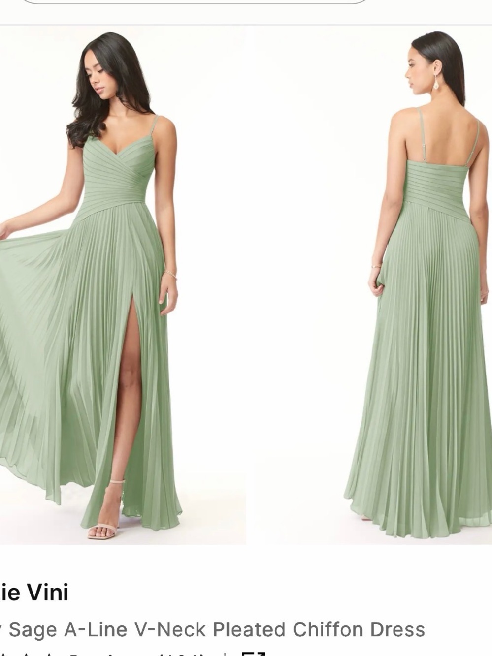 Sage Green A-Line V-Neck Pleated Chiffon Dress